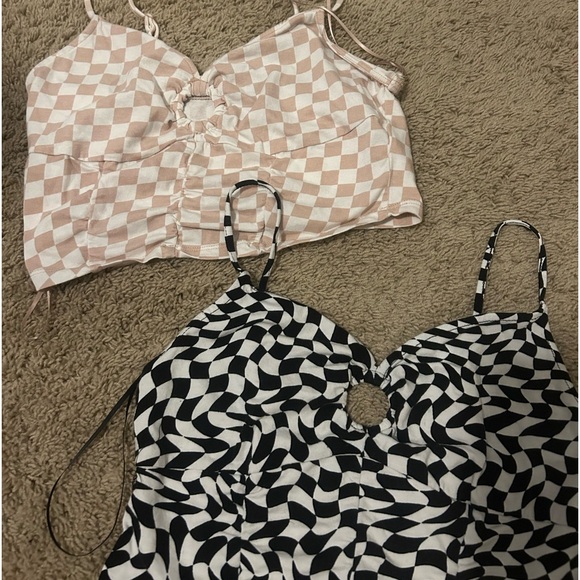 SO Tops - b&w and tan and white trippy cropped tank BUNDLE